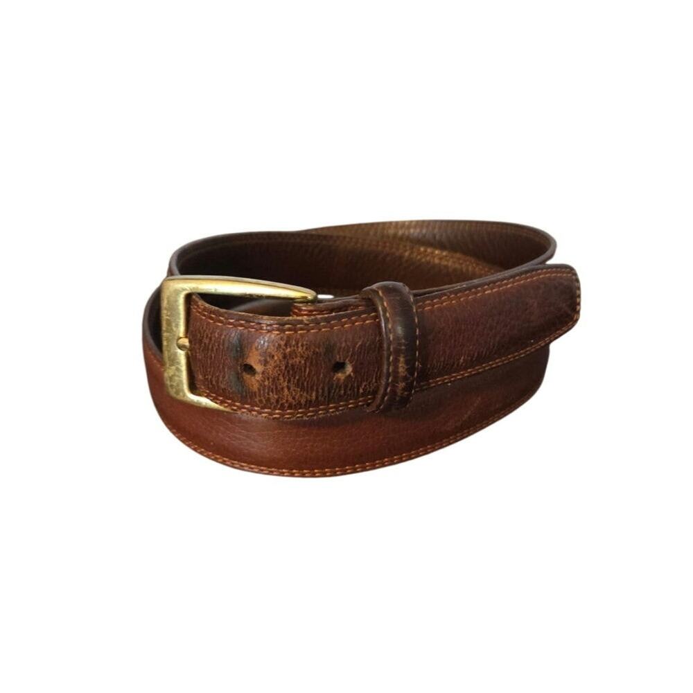Cole haan solid brass buckle brown leather belt 1 in pebbled 36
